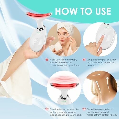 Instructions for using a facial massager with images.