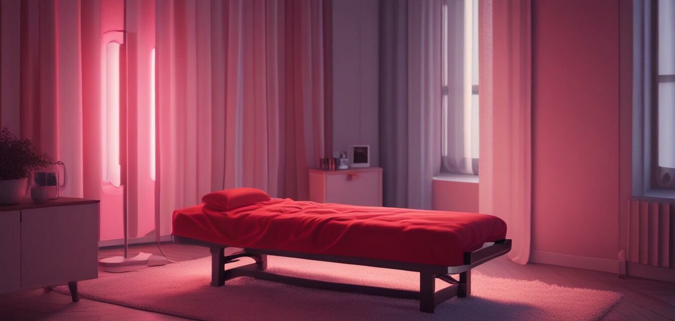 Red light therapy setup in a soothing environment